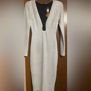 Va Va Voom Silver Ribbed Cut Out Sheath Dress